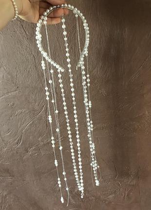 Обруч в прическу с длинными цепочками, украшение на низкий хвост, обруч в прическу