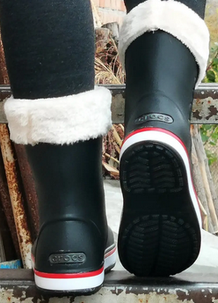 Женские резиновые черные сапоги теплые зимние