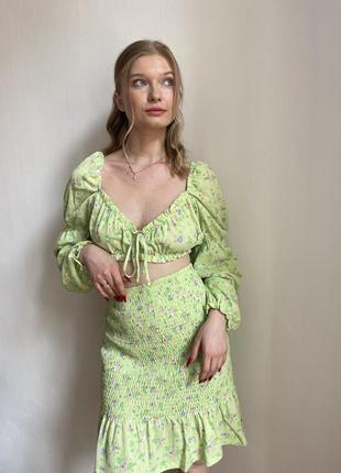 Комплект (спідниця і топ), шифоновий костюм, легкий літній костюм