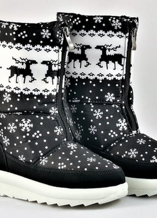 Зимние женские дутики черные с оленями