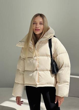 Пуховик зимний короткий дутый без капюшона6 фото