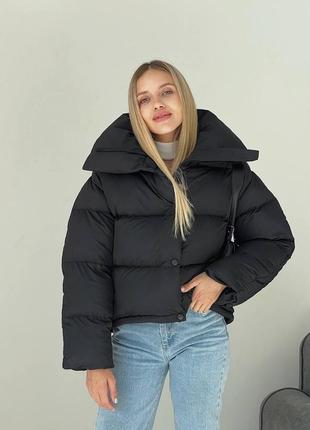 Пуховик зимний короткий дутый без капюшона8 фото