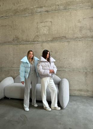 Пуховик зимний короткий дутый без капюшона4 фото