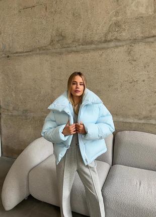 Пуховик зимний короткий дутый без капюшона5 фото