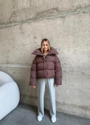 Пуховик зимний короткий дутый без капюшона2 фото