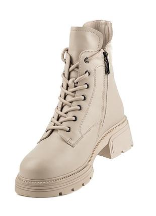 Черевики жіночі шкіряні зимові бежеві на високій підошві,і платформі,з хутром 1737ц-а