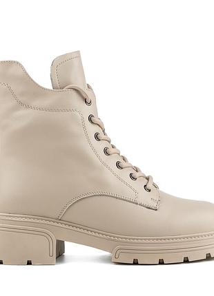 Черевики жіночі шкіряні зимові бежеві на високій підошві,і платформі,з хутром 1737ц-а