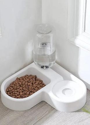 Подвійна миска на підставці з відділом корму pet love bowl автопоїлка та годівниця для котів та собак