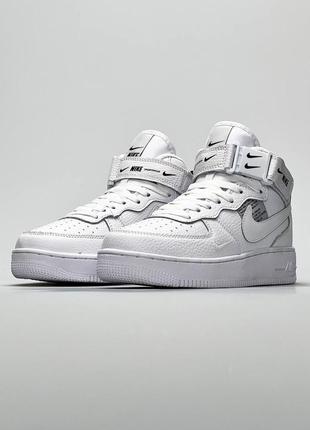 🌸жіночі кросівки кросівки nike air force 1 high utility all white / демісезонні / весняні, літні, осінні / текстиль, шкіра, замша /