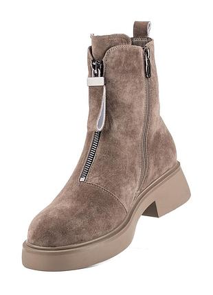 Чере�вики жіночі замшеві кольору мокко з блискавкою, на платформі та підборах, на хутрі 174...