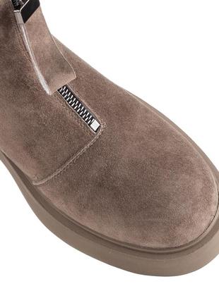 Чере�вики жіночі замшеві кольору мокко з блискавкою, на платформі та підборах, на хутрі 174...