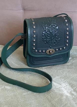 Шкіряна зелена сумка студії handwork