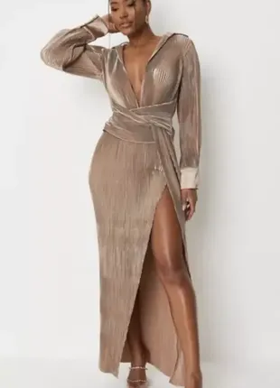 Брендовое атласное платье длинное плиссе от missguided в коллаборации из carli bybel коктальная люкс
