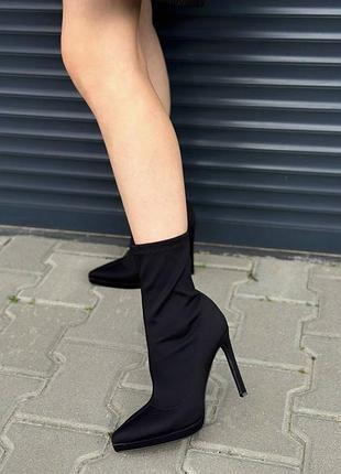 Ботильоны ботинки на каблуках стрейч черные