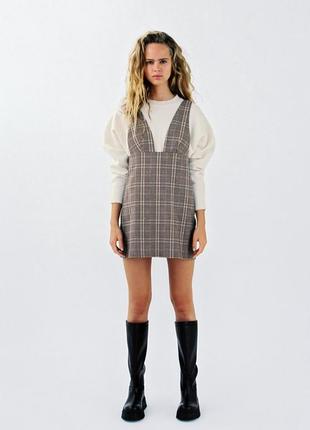 Zara сарафан в клетку, платье стиль олд мани, школьный, офис