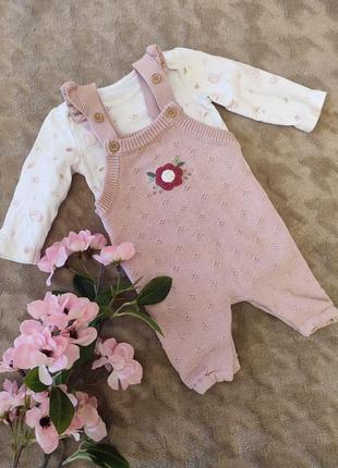 Гарний ромпер для дівчинки та бодік на 0-3 міс. комбінезон в'язаний