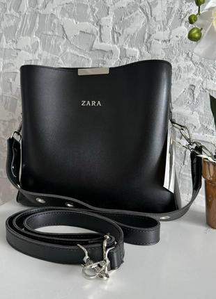 Женская сумка стиль zara на плечо, сумочка зара черная эко кожа люкс качество