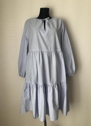 Красивое ярусное голубое хлопковое платье от vrs, размер м (s-l)