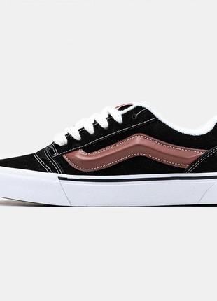 Женские кроссовки vans knu skool black white bordo v / smb