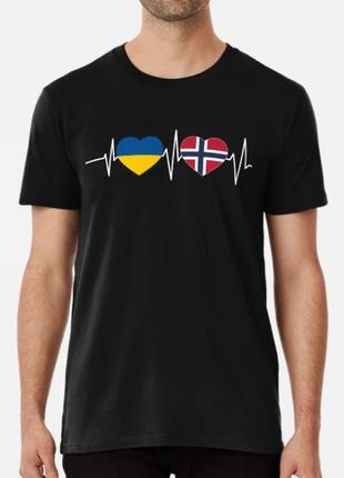 Мужская и женская патриотическая футболка с принтом norway ukraine норвегия украина