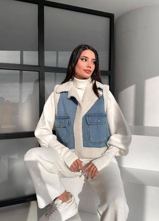 Жилетки zara меховые джинсовые4 фото