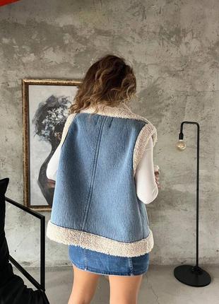 Жилетки zara меховые джинсовые9 фото