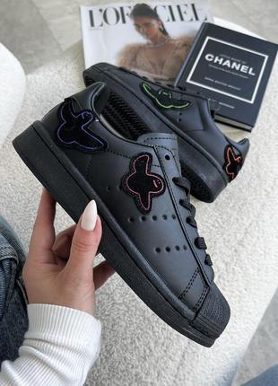 Шикарные кастомные женские кросссовки adidas colors superstar black ghost чёрные