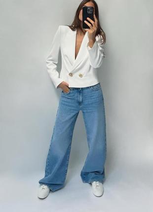 Джинсы zara z1975 wide leg high waist 38 р широкие голубые