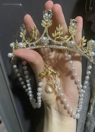 Корона тіара для фотосесії вечірок косплей принцеса з перлами ельфійка ельфійська3 фото