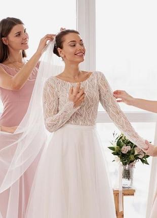 Свадебная фата невесты длинная молочная одноярусная oka nomo (on2023veil-013)