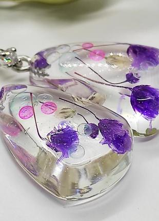 Сережки з квітами гіпсофіли, сережки для дівчини в подарунок, прикраси з епоксидної смоли, біжутерія2 фото