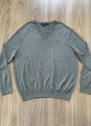 Мужской базовый серый хлопковый пуловер свитер polo ralph lauren