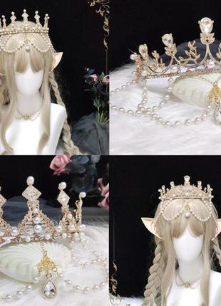 Корона тіара для фотосесії вечірок косплей принцеса з перлами ельфійка ельфійська2 фото