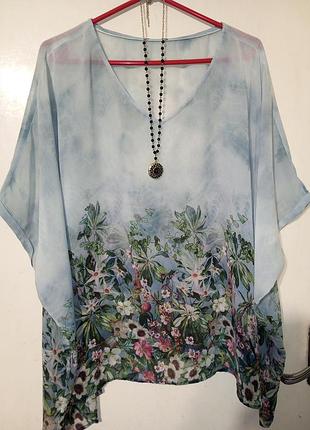 Шикарная,красивая,лёгкая,асимметричная блузка-туника в цветочный принт,мега батал-оверсайз