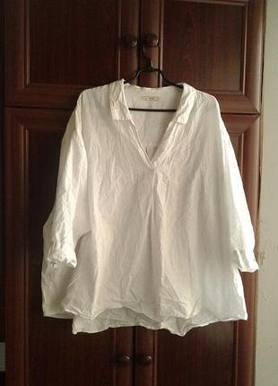 Льняна сорочка блузка білосніжна оверсайз із рукавом 2/3 батал george