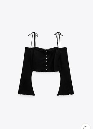 Чорна блуза від zara з зав'язками на плечиках