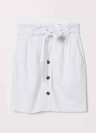 Белая юбка с поясом h&amp;m, льняная белая юбка, базовая белая юбка, юбка с высокой талией, базовая льняная юбка