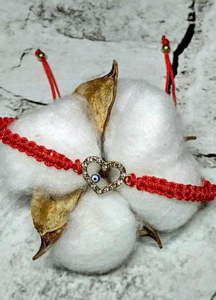 Браслет красная нить плетеный с оберегом сердечко 2-4-8-18-3