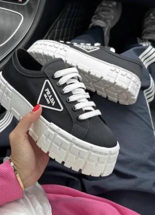Кеди prada double wheel nylon gabardine прада
