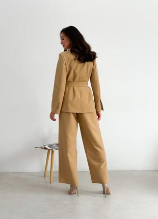 Костюм пиджак жакет с поясом и широкие штаны брюки палаццо2 фото