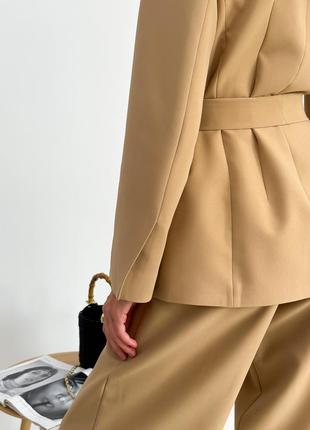 Костюм пиджак жакет с поясом и широкие штаны брюки палаццо7 фото