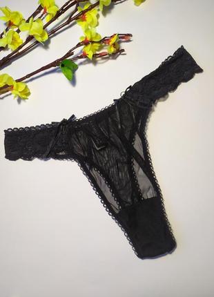 Ажурные трусики танга с фабричным отсутствием, м