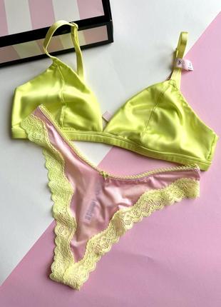 Сатиновий комплект з мереживом  tease victoria’s secret