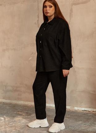 Вельветовый костюм рубашка и зауженные брюки черный большой размер1 фото
