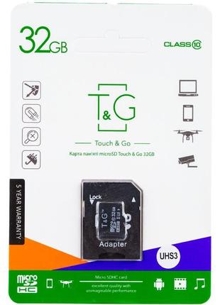 Карта памяти t&g microsdhc (uhs-3) 32 gb class 10 (с адаптером)