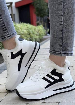 :енские кроссовки белые с мехом утепленные зимние на меху зима теплые