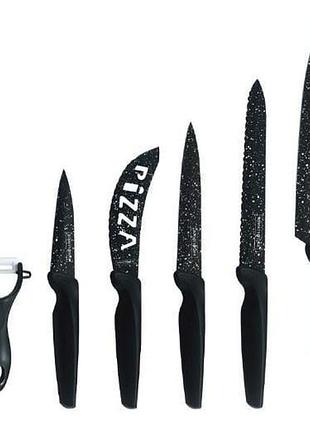 Набор ножей royalty line rl-mb5n (5 ножей, овощечистка, нержавеющая сталь, качественный швейцарский, черный)