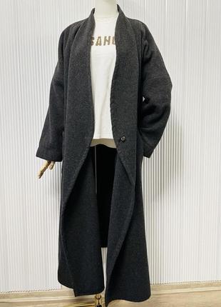 Пальто кімоно довге шерстяне графітового кольору3 фото