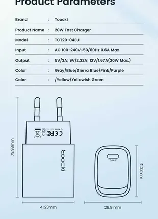 Зарядное устройство toocki для iphone быстрая зарядка pd 20w2 фото