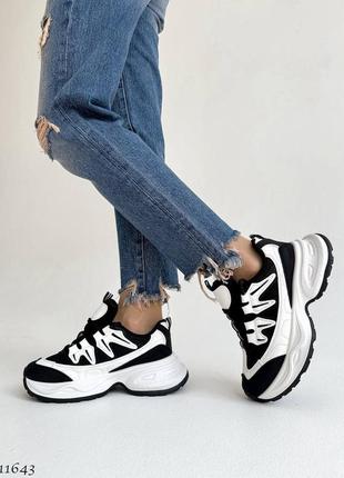 Кросівки на трендовій підошві колір: чорний+білий1 фото